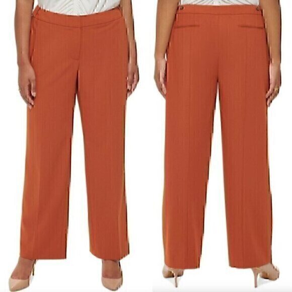 CALVIN KLEIN Plus Size Lux Highline Pants Orange High Waisted Pleated Cropped?? - Picture 1 of 14